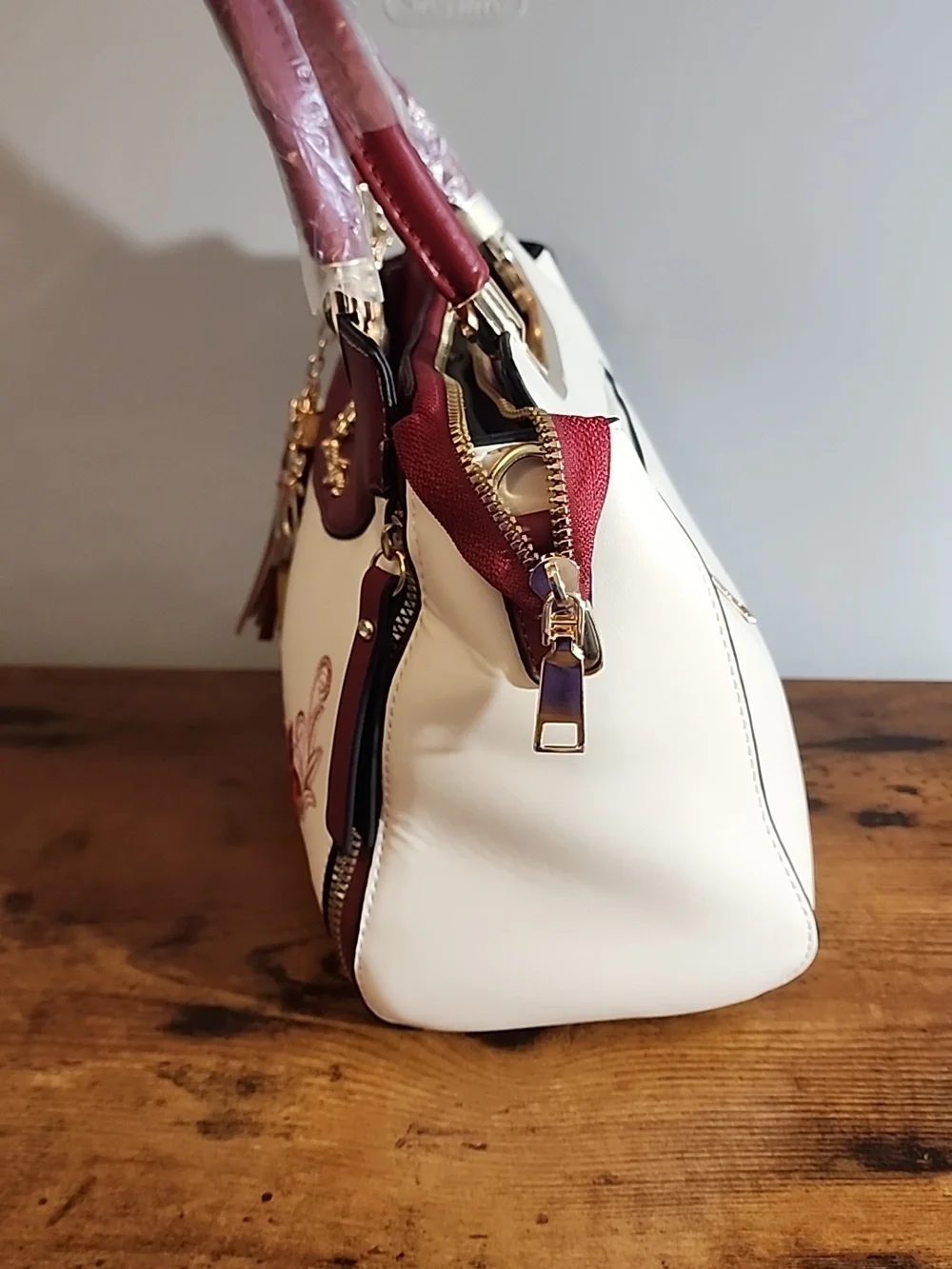 Red 3pcs Set Women's Handbag With Elegant Geometric Print,faux Leather Material,